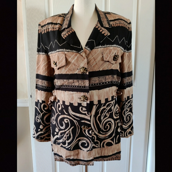 Size 6 A.C. Sport Black & Tan Safari Blazer - Picture 1 of 12